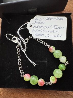 Handmade Natural Watermelon Jade Bead Bracelet - Green & Pink